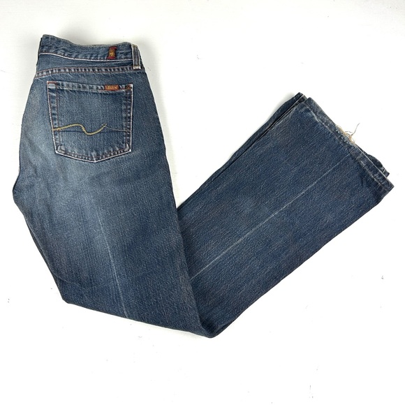 Seven 7 FOR ALL MANKIND Flare Jeans SIZE 29 Boot cut Distressed Knee Made USA - Picture 1 of 10